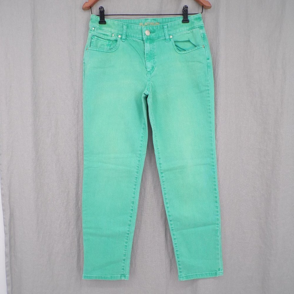 Chico's Platinum Denim Juniors Green Skimmer Jeans - size 00